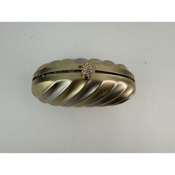 Vtg Harmony Italy 2-Tone Clamshell Evening Clutch Purse w/ Chain Jeweled Clasp - Picture 2 of 12